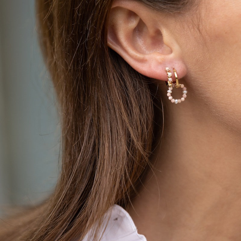 Boucle oreille plaque or primerose vieux rose