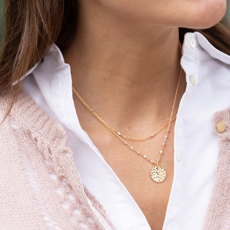 Collier plaque or nora vieux rose