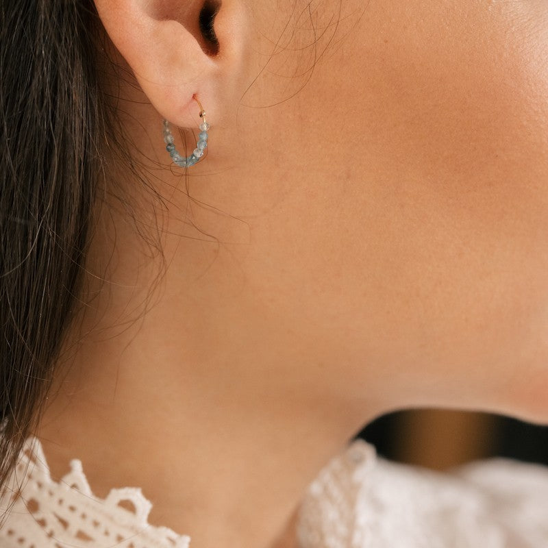 Boucle oreille plaque or muriel bleu