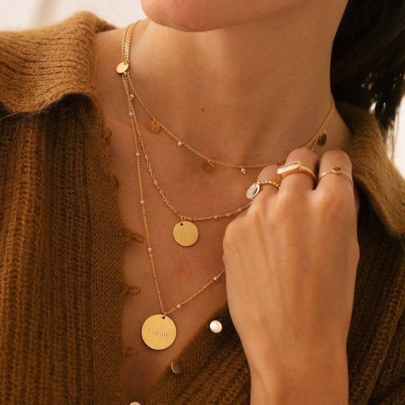 Collier plaque or capucine vieux rose personnalisable