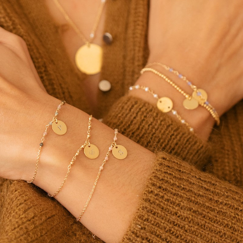 Bracelet plaque or capucine tourmaline personnalisable