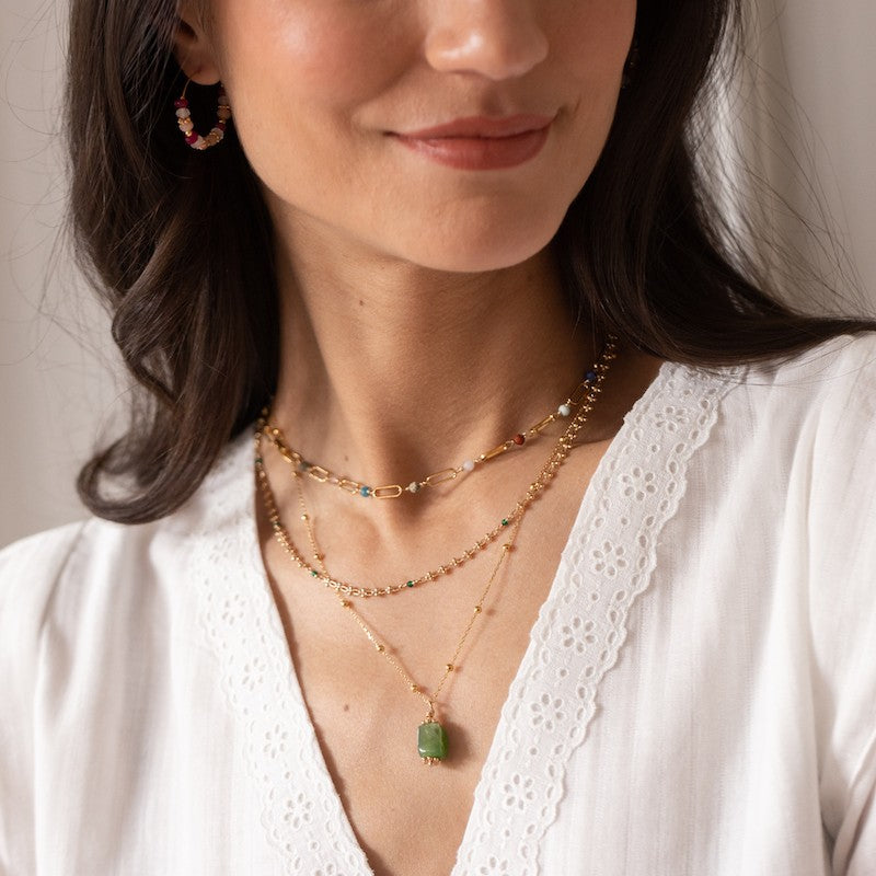 Collier plaque or morgane vert