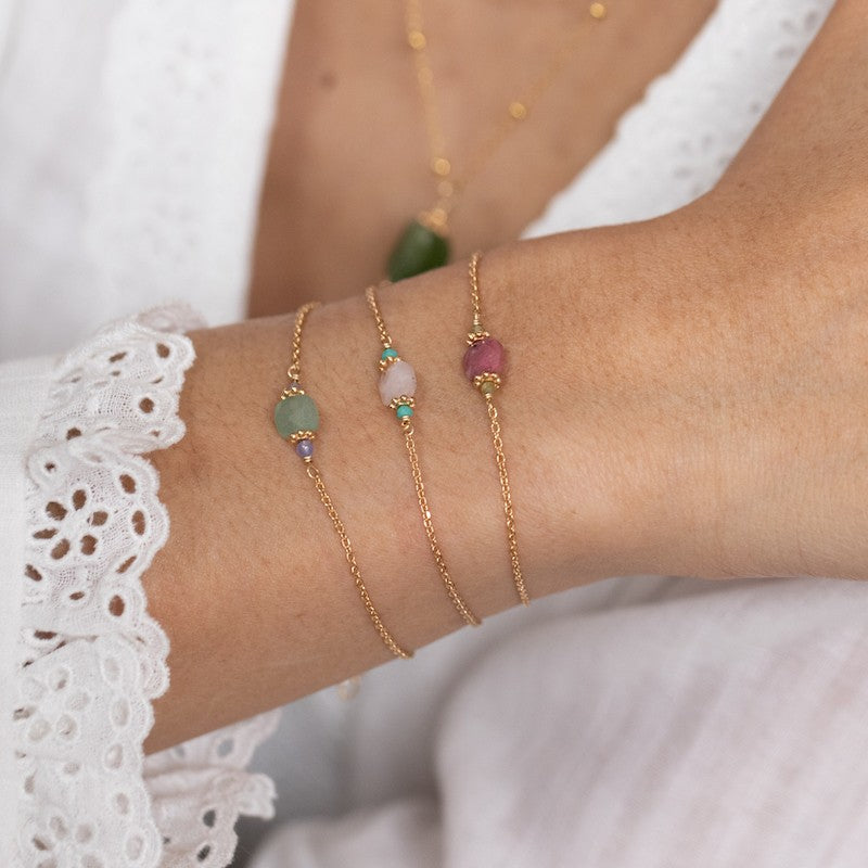 Bracelet plaque or noa vert aventurine