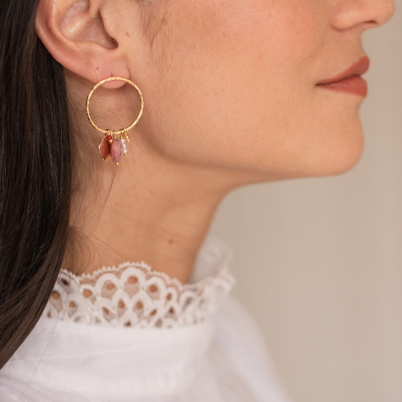 Boucle oreille plaque or manon grenat