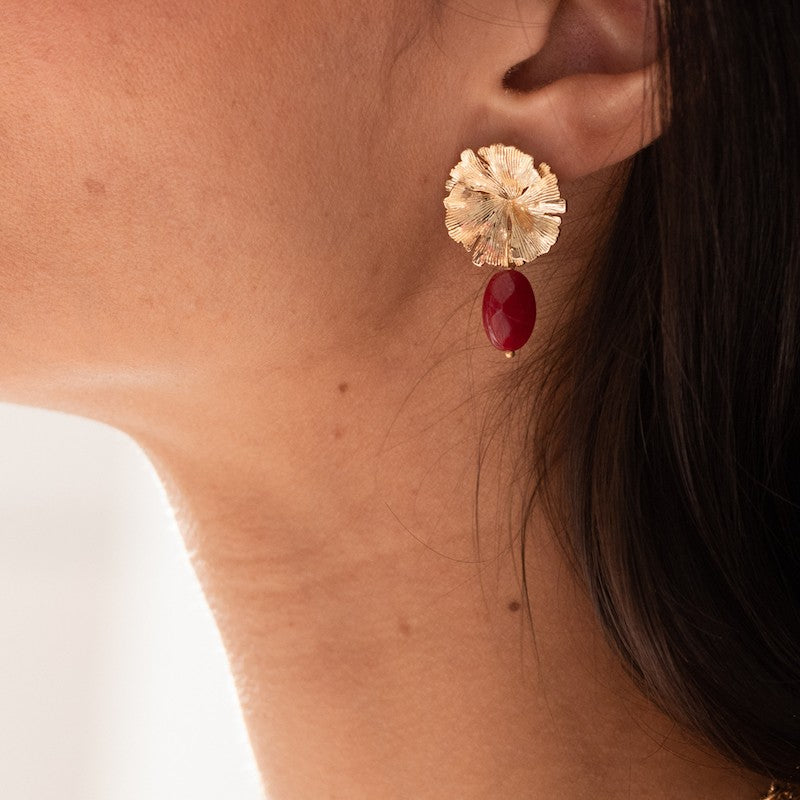 Boucles oreilles plaque or magalie grenat