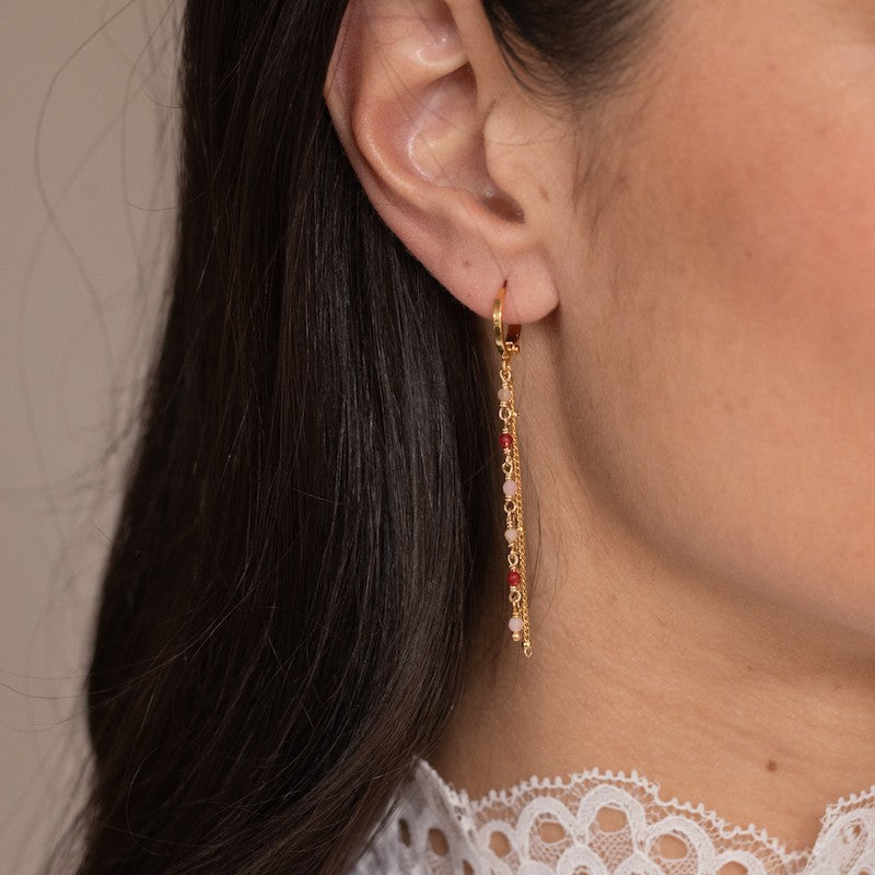 Boucles oreilles plaque or hermine grenat