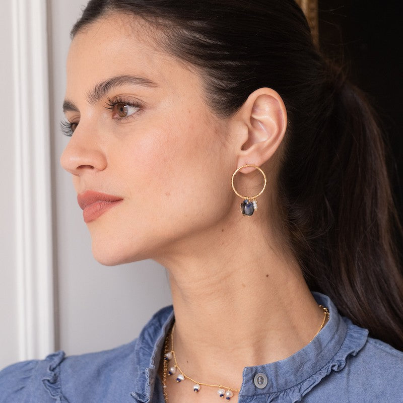 Boucle oreille plaque or manon marine