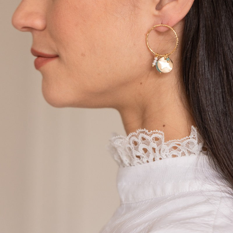 Boucle oreille plaque or manon menthe