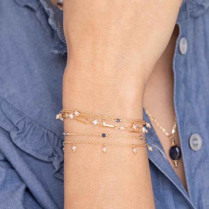 Bracelet plaque or nora bleu
