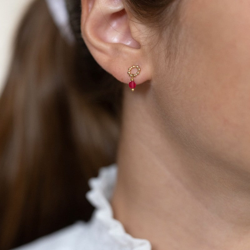 Boucles oreilles plaque or rose framboise