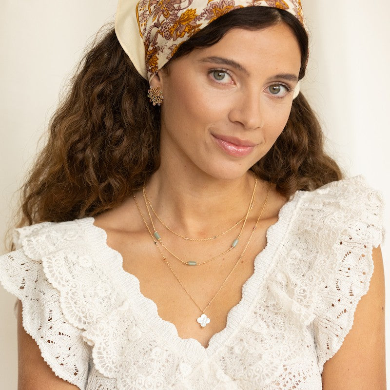 Collier plaque or henriette blanc