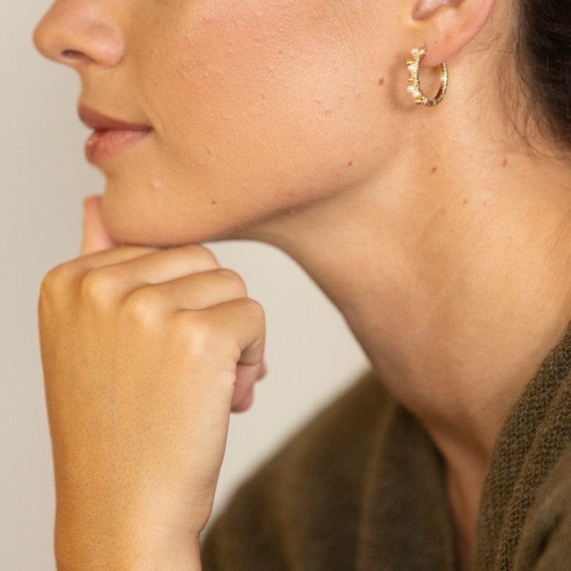 Boucles oreilles plaque or marina blanc or