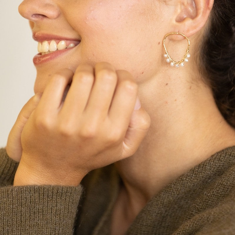 Boucles oreilles plaque or mahaut blanc
