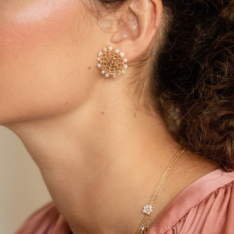 Boucles oreilles plaque or albertine blanc