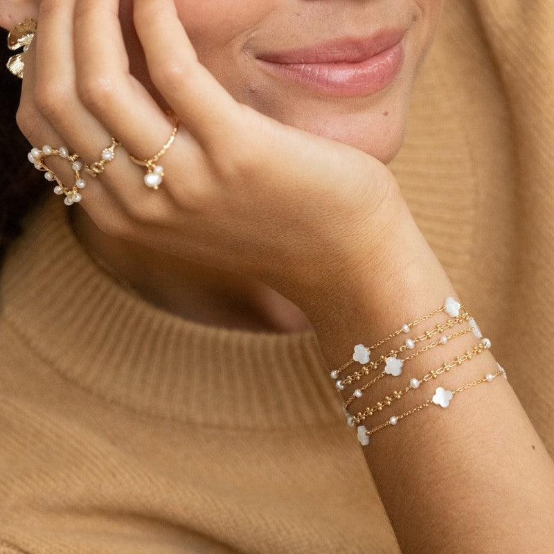Bracelet plaque or morgane blanc