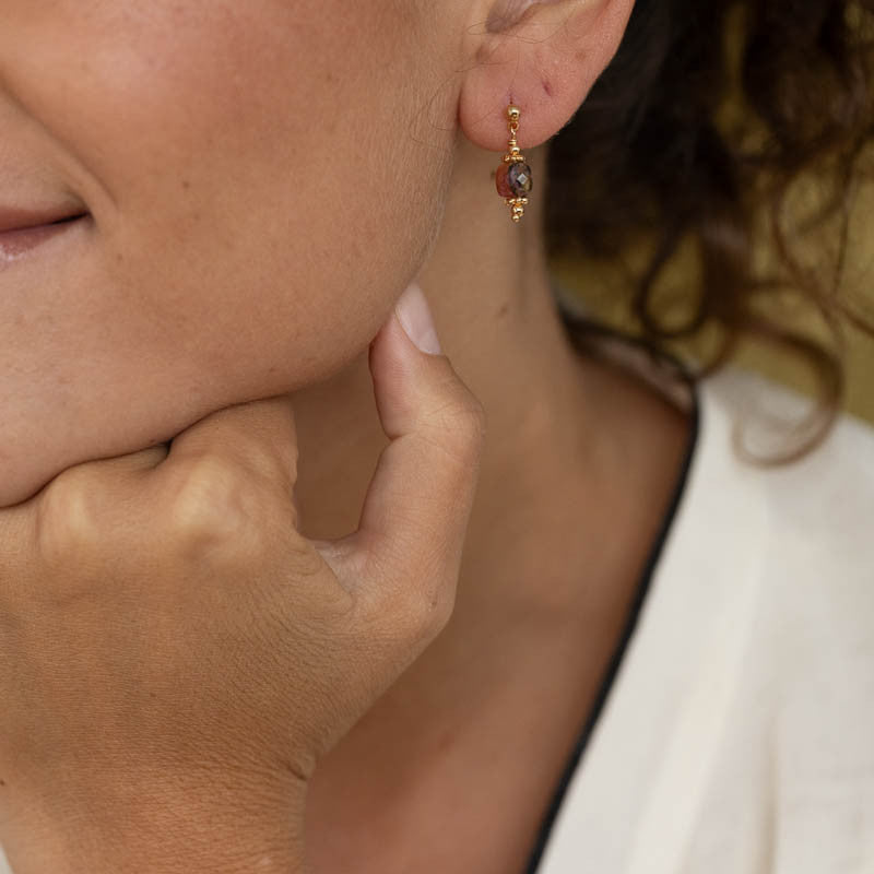 Boucle oreille plaque or noalie rhodonite unite
