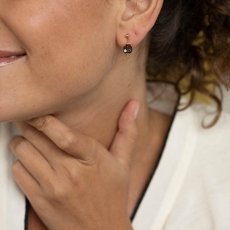 Boucle oreille plaque or noalie quartz fume unite
