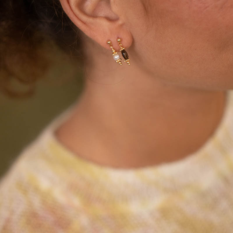 Boucle oreille plaque or noalie quartz fume unite