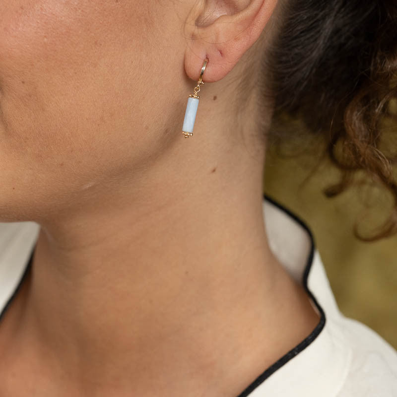 Boucle oreille plaque or elyn bleu clair unite