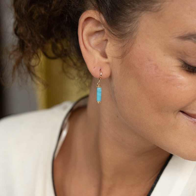 Boucle oreille plaque or elyn turquoise unite