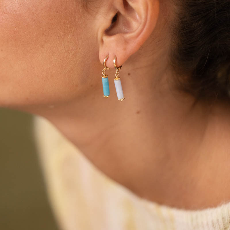 Boucle oreille plaque or elyn turquoise unite