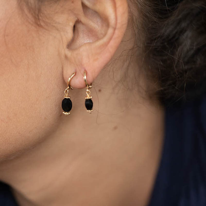 Boucle oreille plaque or leo noir unite