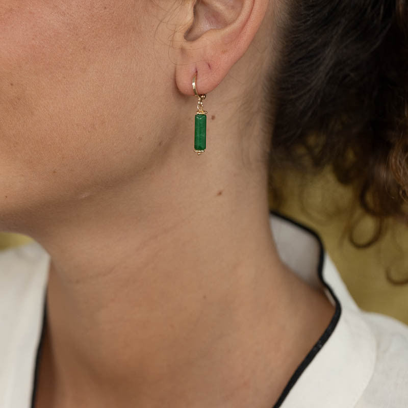 Boucle oreille plaque or elyn vert aventurine unite