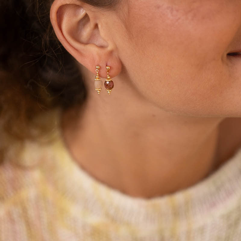 Boucle oreille plaque or noalie beige unite