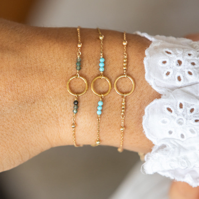 bracelet chaîne perlée anneau pierres aventurine