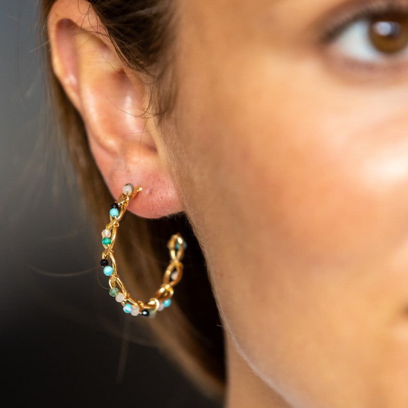 créoles tressées pierres turquoise