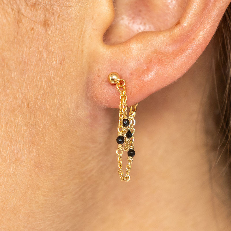 Boucles oreilles plaque or ceciliadouble noir