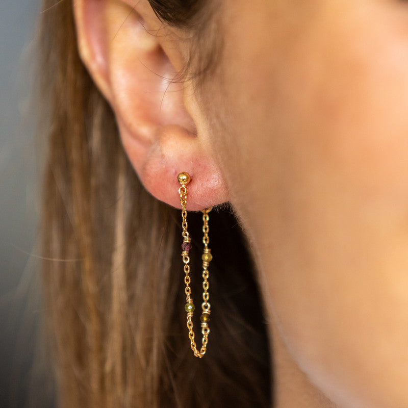 Boucles oreilles plaque or cecilia longues tourmaline