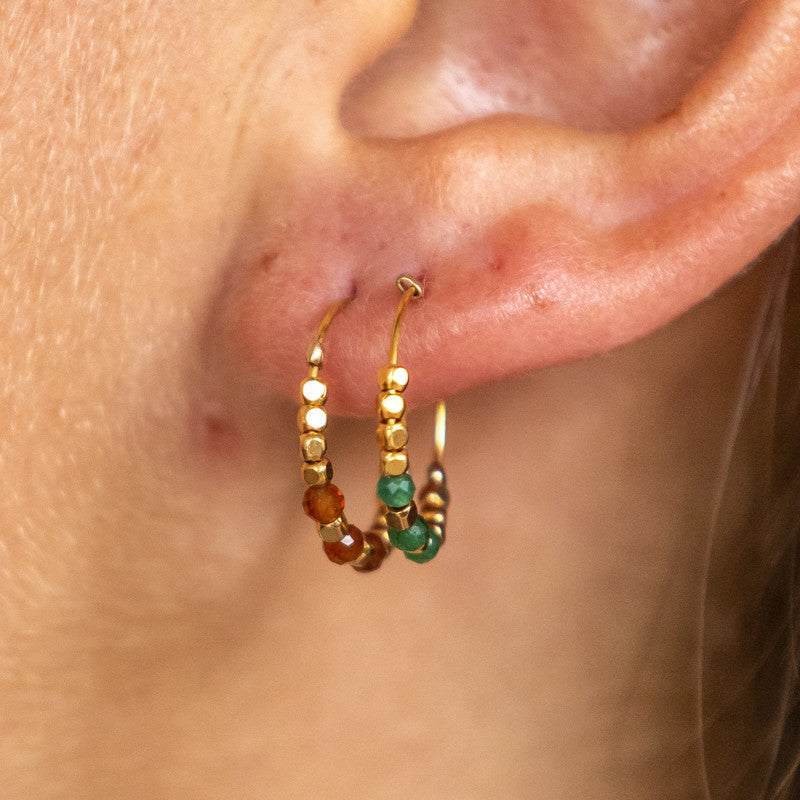 Boucle oreille plaque or melodie vert aventurine