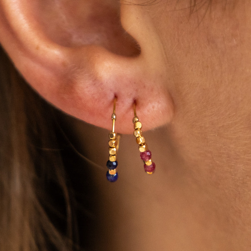 Boucle oreille plaque or melodie bleu azur