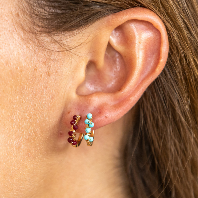 Boucles oreilles plaque or zoe grand modele turquoise