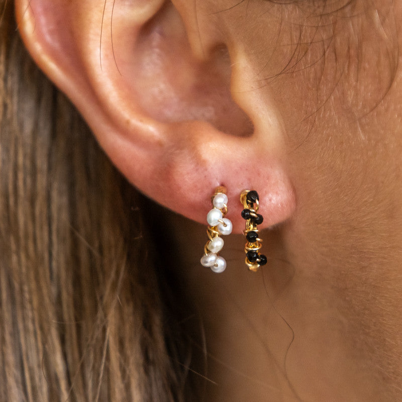 Boucles oreilles plaque or zoe grand modele noir