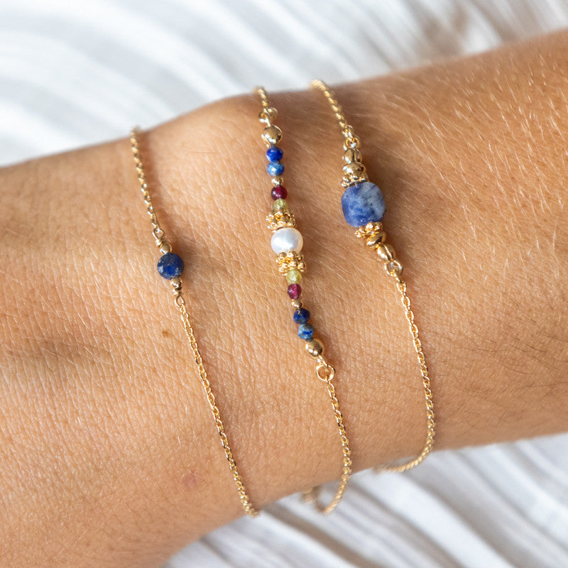 Bracelet plaque or perceval bleu azur