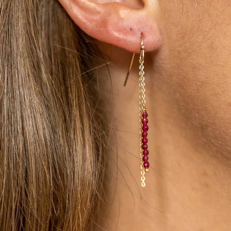 Boucles oreilles plaque or antoine rouge grenat