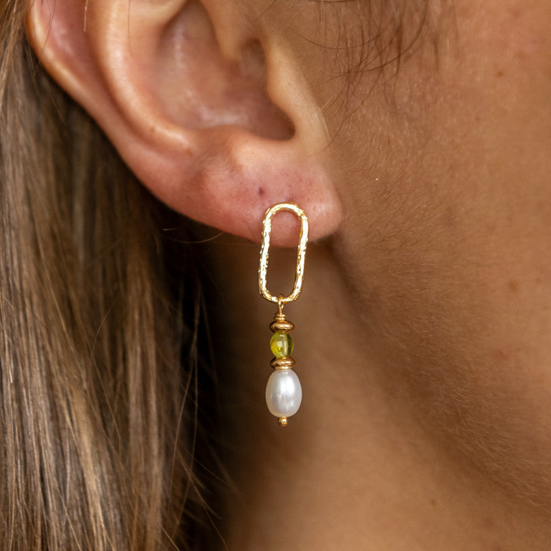Boucles oreilles plaque or roch olive