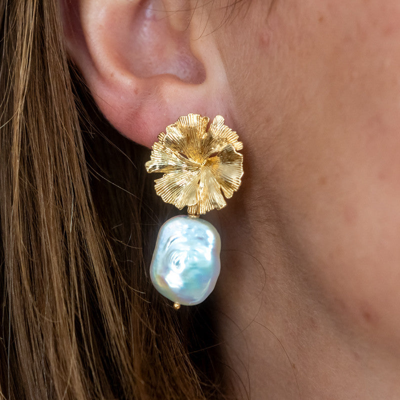 Boucle oreille plaque or magalie blanc