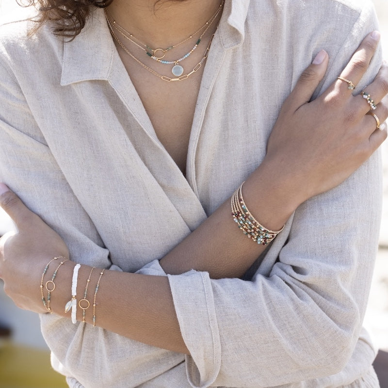 collier chaîne anneau perles aventurine