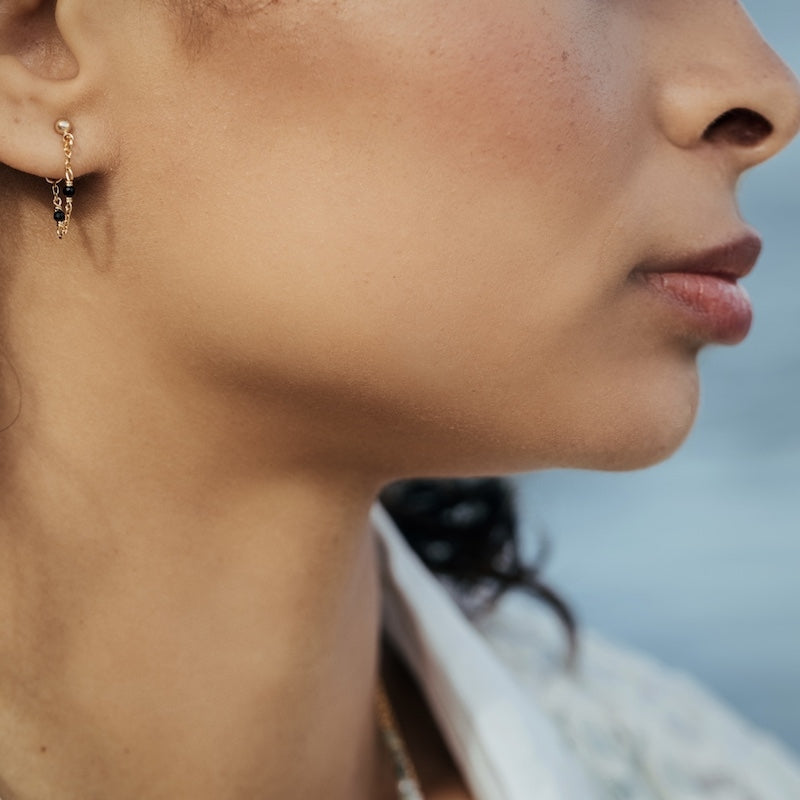 boucles d'oreilles chaîne agate noire