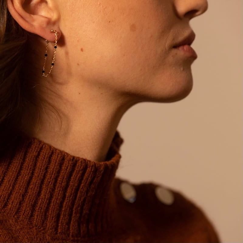 Boucles oreilles plaque or cecilia longues noir