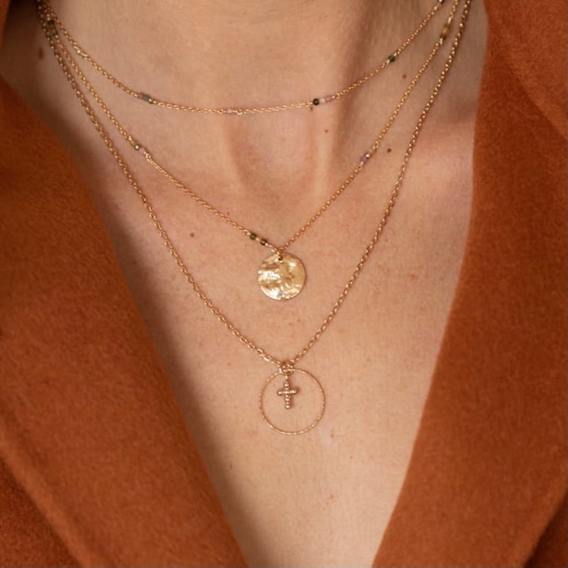 Collier plaque or estelle tourmaline