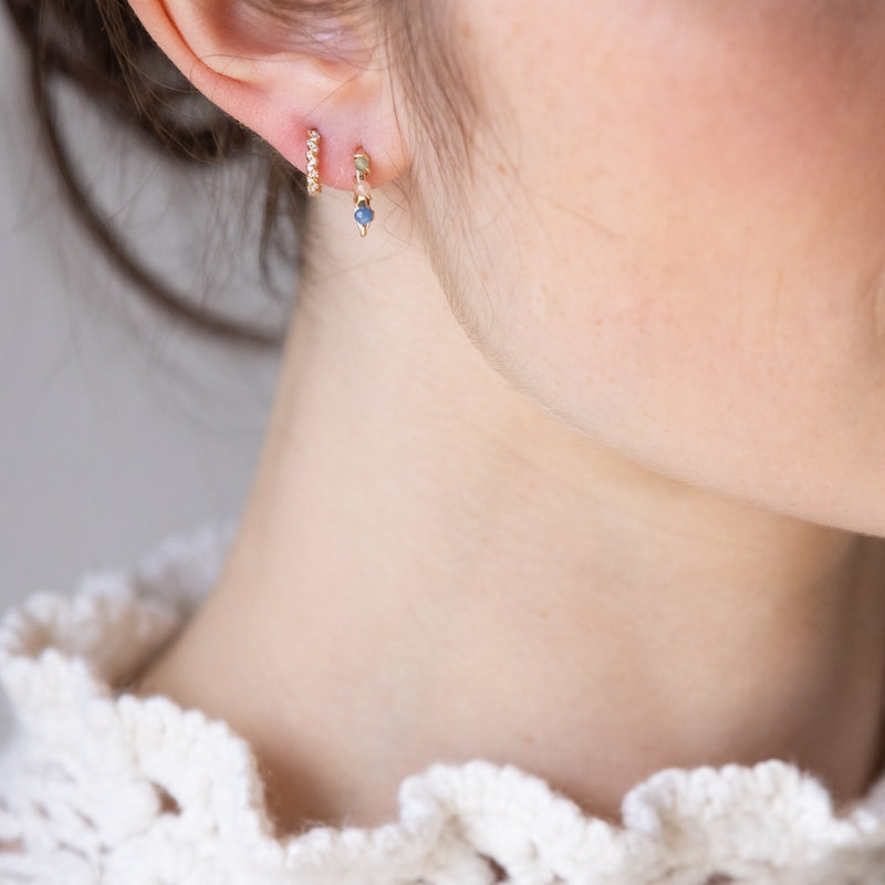 Boucle oreille plaque or zoe vert bleu unite