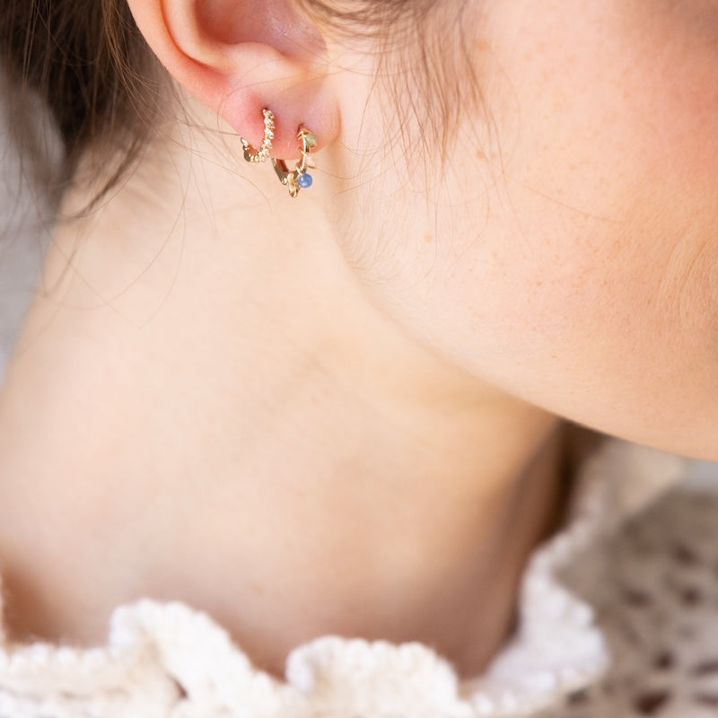 Boucle oreille plaque or zoe vert bleu unite