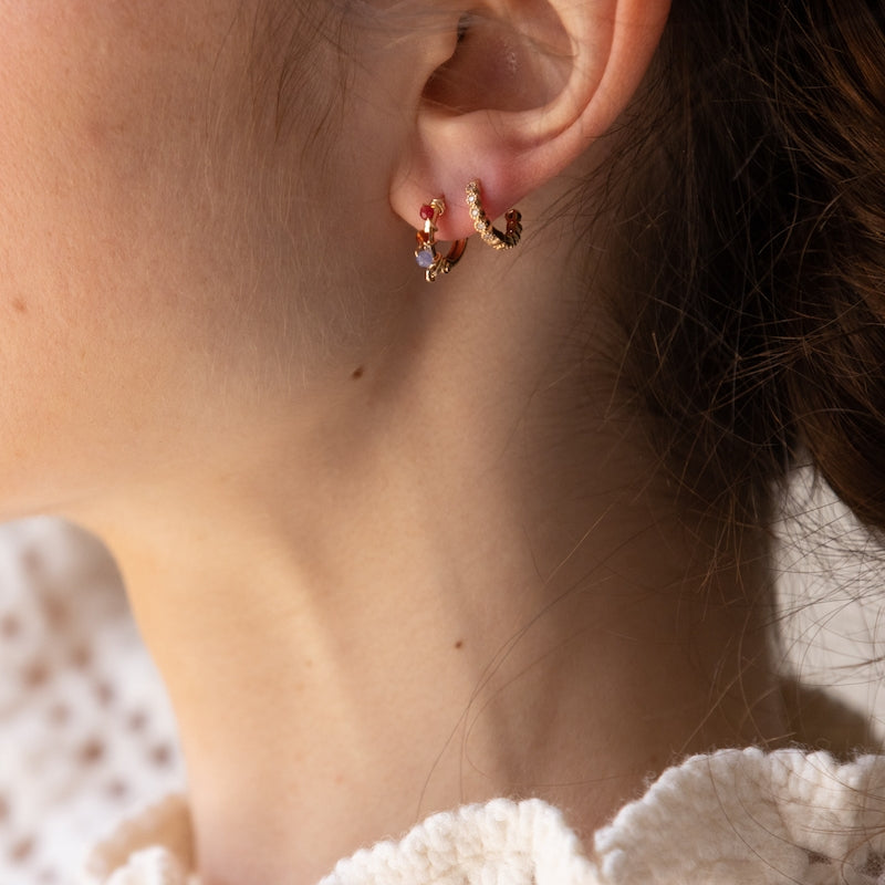 Boucle oreille plaque or zoe prune violet unite