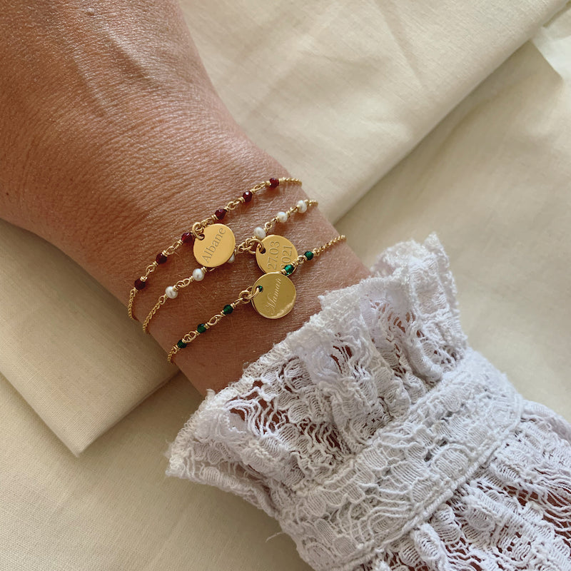 Bracelet plaque or capucine vert personnalisable