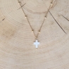 collier maria plaqué or croix en Nacre