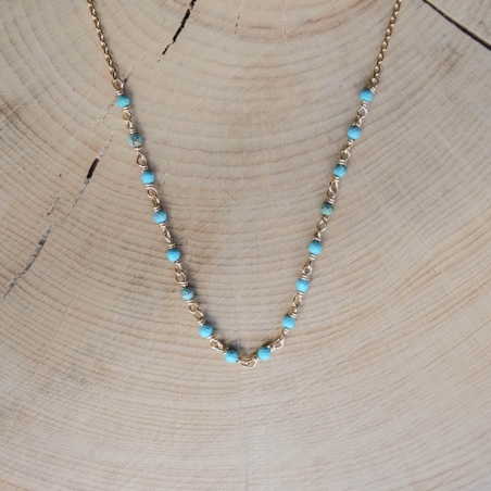 collier freja bleu azur turquoise plaqué or